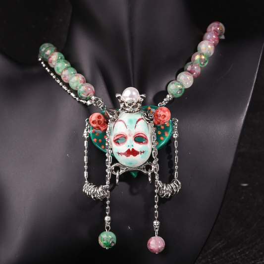 Mint Green Stone Clay Whimsigoth Jester Face Necklace