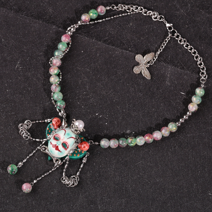 Mint Green Stone Clay Whimsigoth Jester Face Necklace
