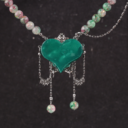 Mint Green Stone Clay Whimsigoth Jester Face Necklace