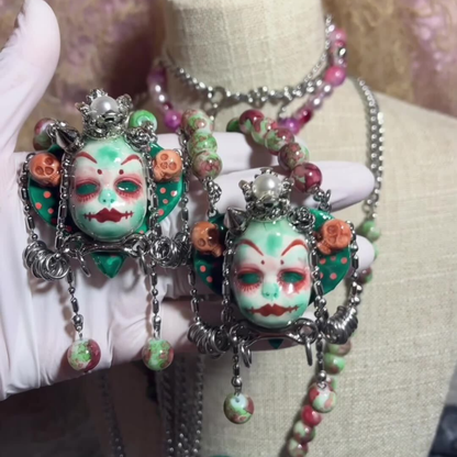 Mint Green Stone Clay Whimsigoth Jester Face Ring