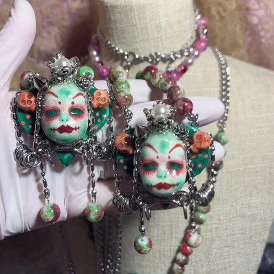 Mint Green Stone Clay Whimsigoth Jester Face Ring