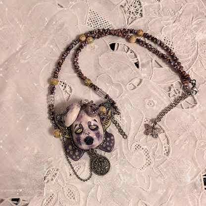Muted Purple Sorrowful Doll Face Rose Coin Necklace