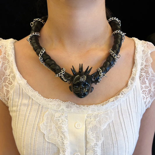 Creative Round Tube Black Spined Skeleton Choker