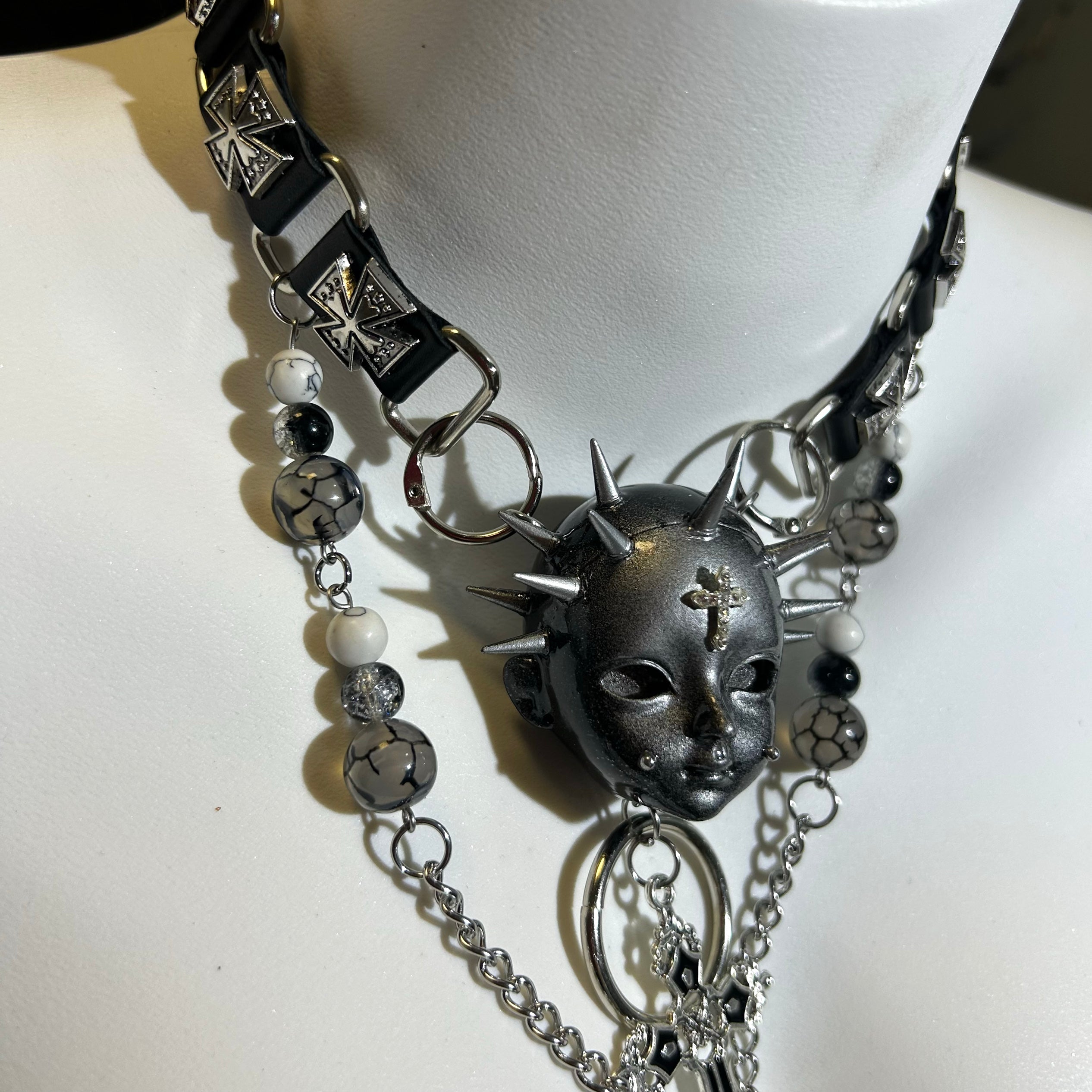 Black Rivet Cross Choker