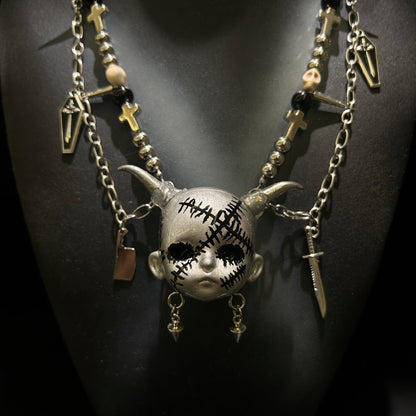 Silver Scar Baby Head Necklace