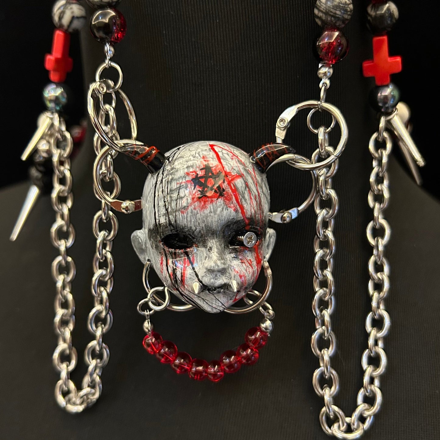 Gothic Devil Doll Head Necklace