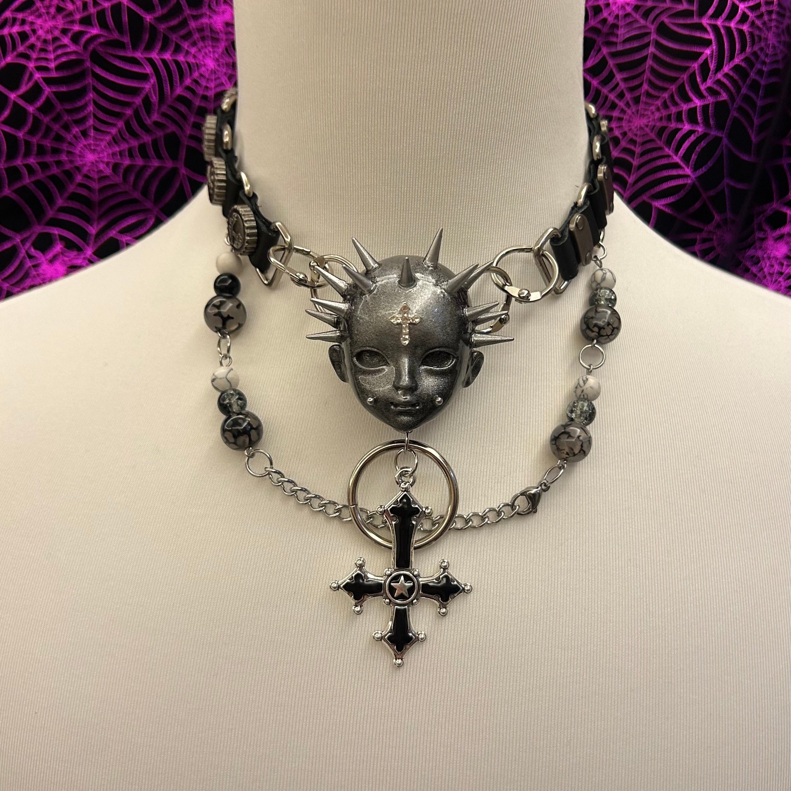 Black Rivet Cross Choker