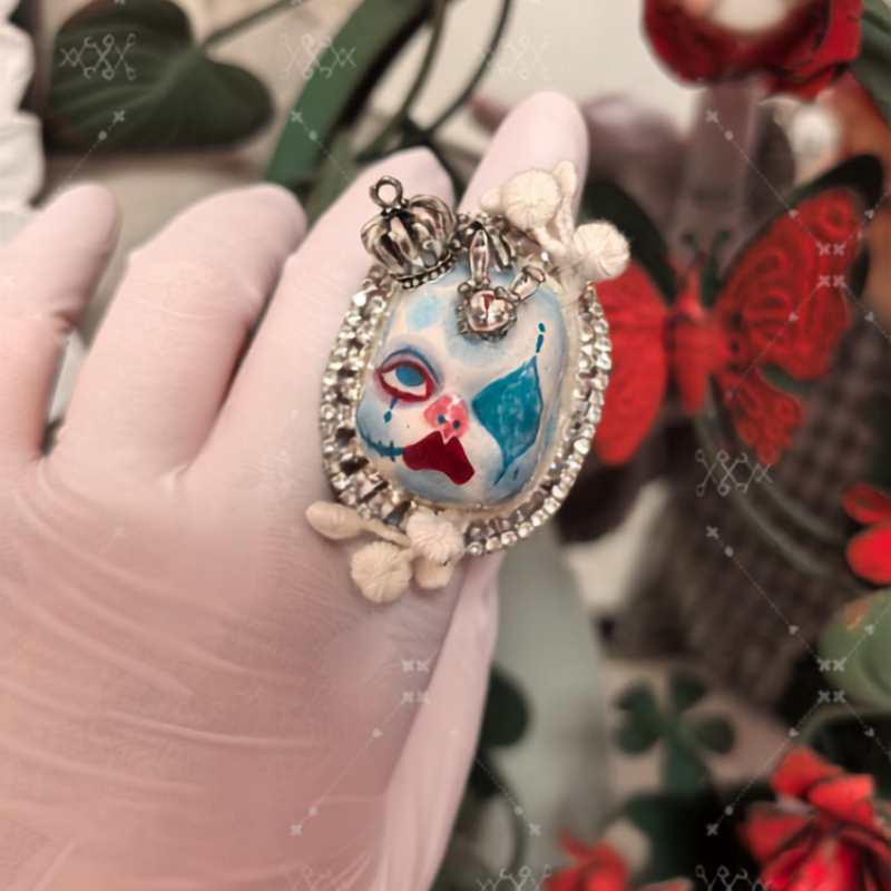 Pastel Blue Gothic Clown Mask Ring