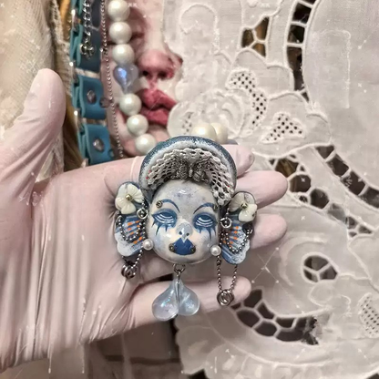 Pastel Blue Ruffled Lace Headband Doll Face Choker
