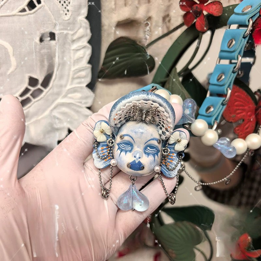 Pastel Blue Ruffled Lace Headband Doll Face Choker