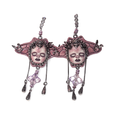 Pastel Goth Dusty Pink Creepy Doll Face Earring