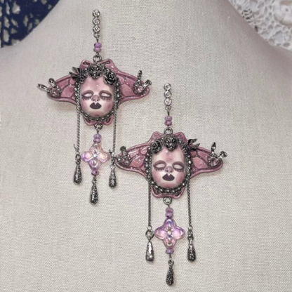 Pastel Goth Dusty Pink Creepy Doll Face Earring