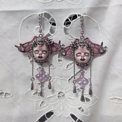 Pastel Goth Dusty Pink Creepy Doll Face Earring