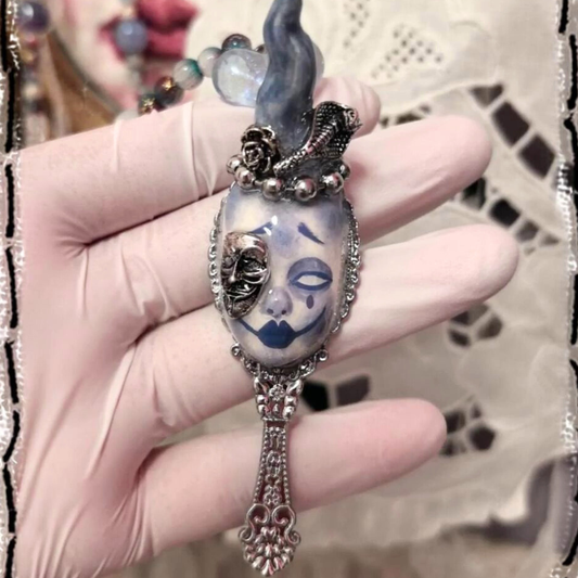 Phantom Mask Dark Blue Gothic Doll Necklace