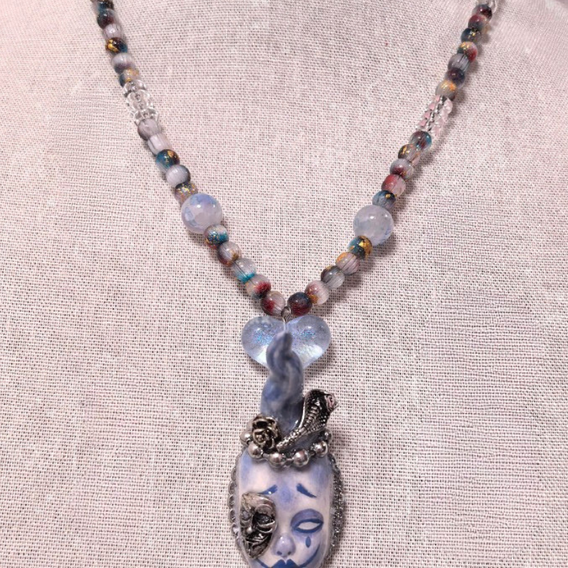 Phantom Mask Dark Blue Gothic Doll Necklace