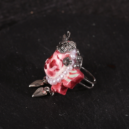 Pink Butterfly Bunny Skull Ring