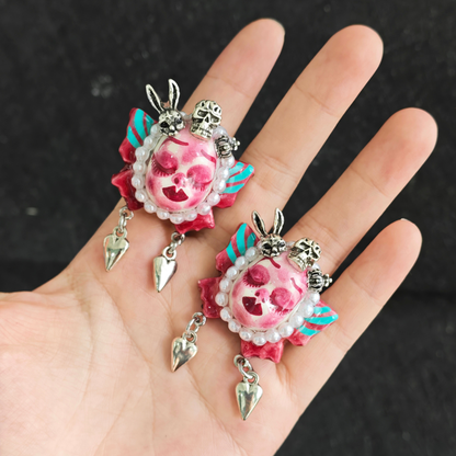 Pink Butterfly Bunny Skull Ring