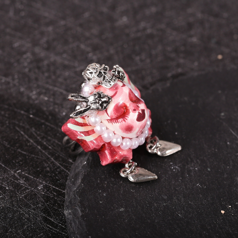 Pink Butterfly Bunny Skull Ring