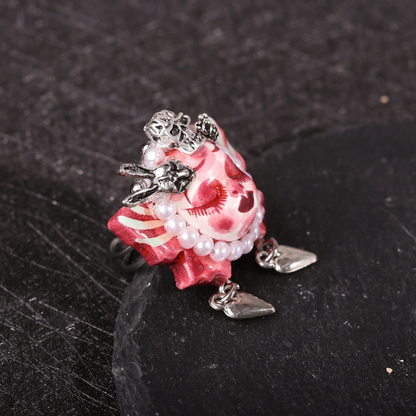 Pink Butterfly Bunny Skull Ring