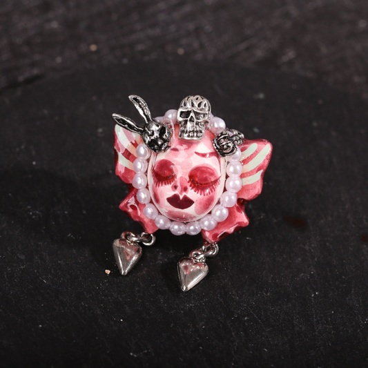 Pink Butterfly Bunny Skull Ring