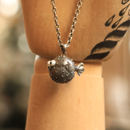 Playful & Angry Puffed-up Belly Pufferfish Pendant