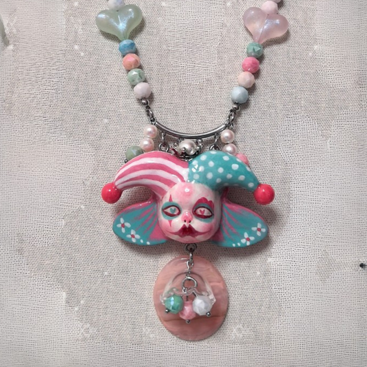 Powder Blue Butterfly Wing Clown Necklace