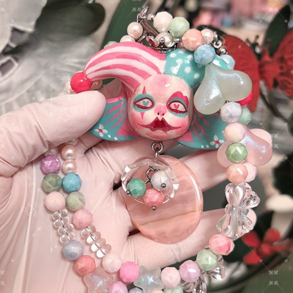 Powder Blue Butterfly Wing Clown Necklace