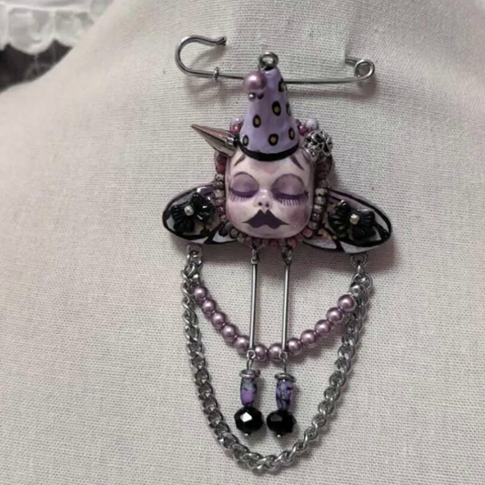 Purple Polka-Dot Magic Hat Doll Brooch