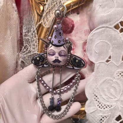 Purple Polka-Dot Magic Hat Doll Brooch