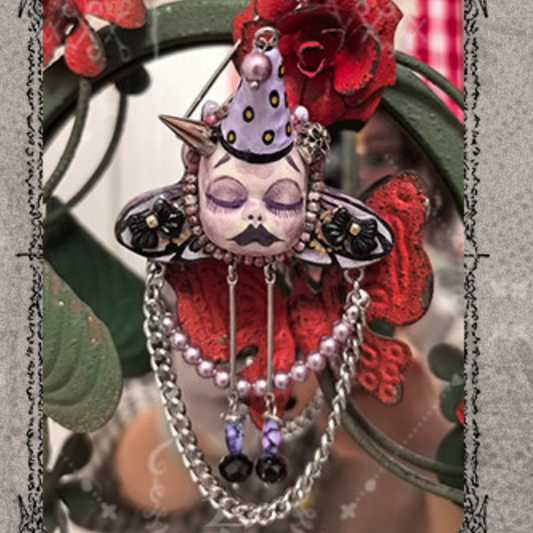 Purple Polka-Dot Magic Hat Doll Brooch