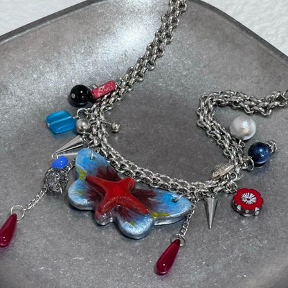 Red & Blue Butterfly Necklace