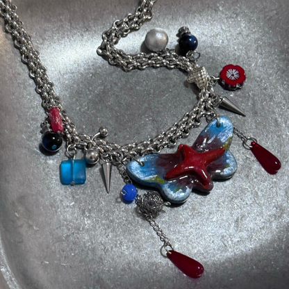 Red & Blue Butterfly Necklace