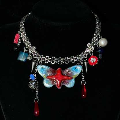 Red & Blue Butterfly Necklace