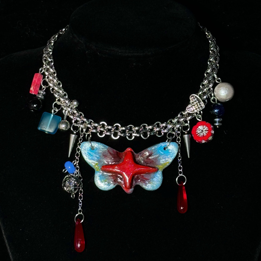 Red & Blue Butterfly Necklace