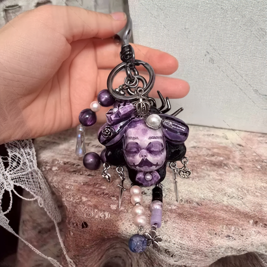Romantic Goth Lavender Crowned Doll Keychain Bag Charm
