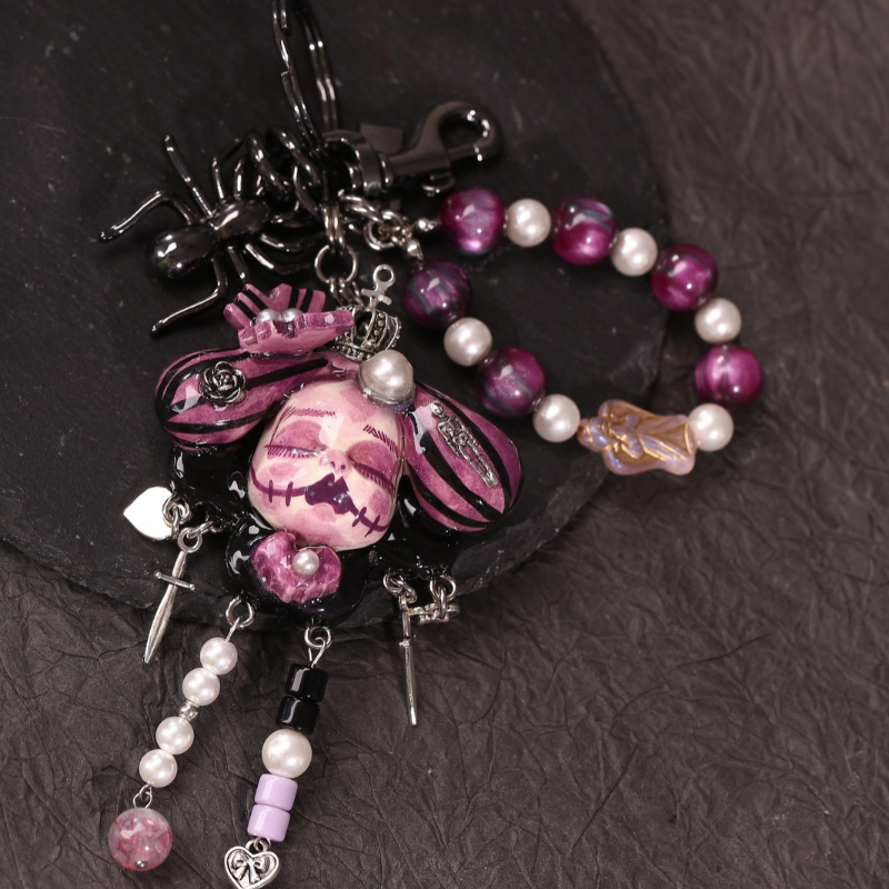 Romantic Goth Lavender Crowned Doll Keychain Bag Charm