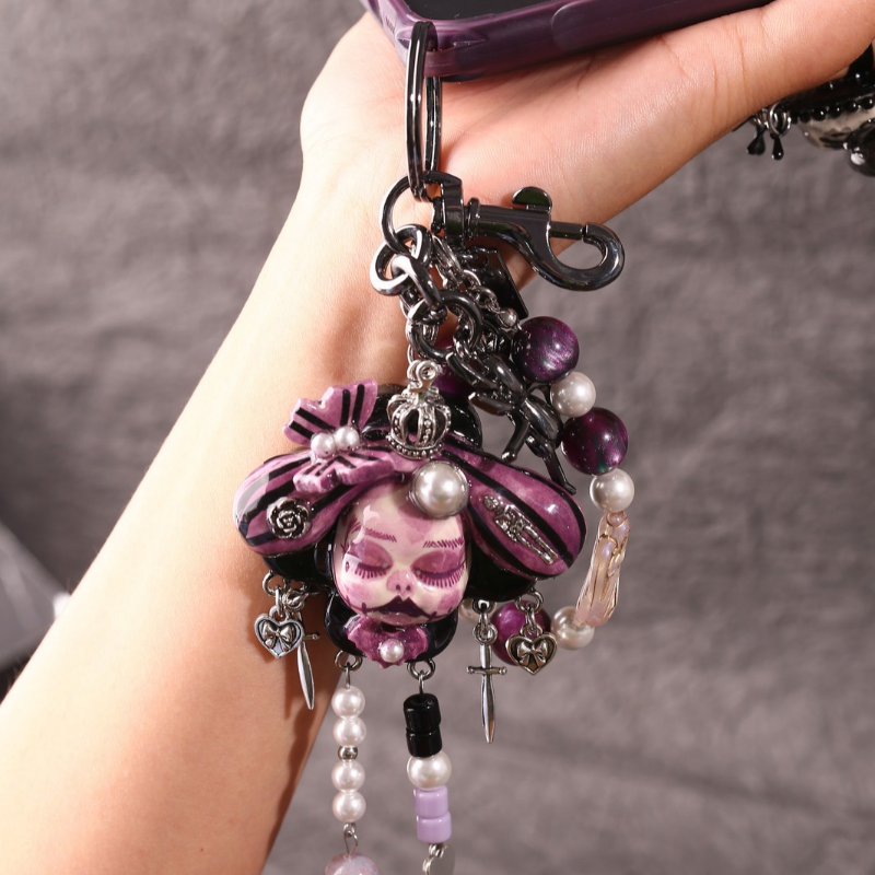 Romantic Goth Lavender Crowned Doll Keychain Bag Charm