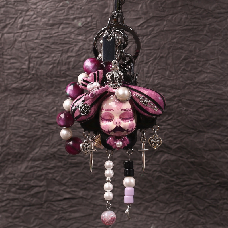 Romantic Goth Lavender Crowned Doll Keychain Bag Charm