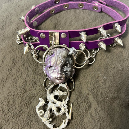 Sexy Gothic-Style Studded Doll-Head Choker