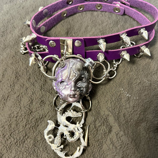 Sexy Gothic-Style Studded Doll-Head Choker