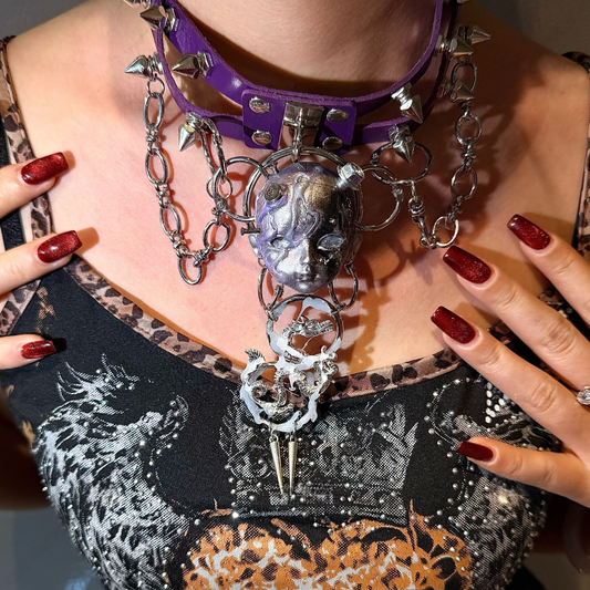Sexy Gothic-Style Studded Doll-Head Choker