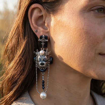 Skull Bunny Cross Earrings
