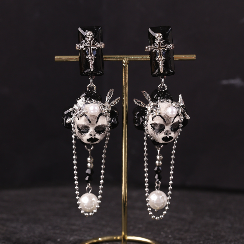 Skull Bunny Cross Earrings