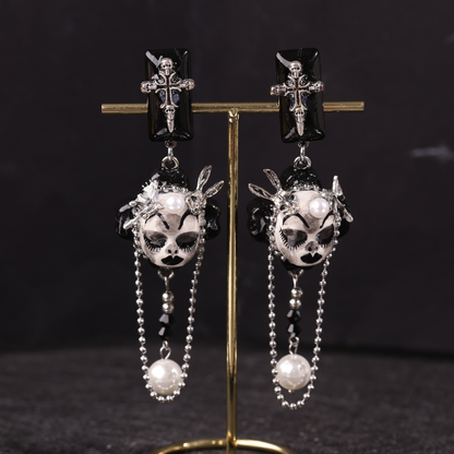Skull Bunny Cross Earrings