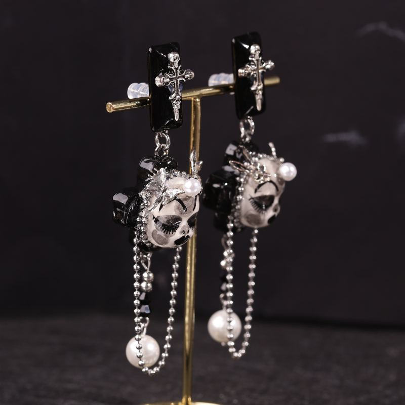 Skull Bunny Cross Earrings