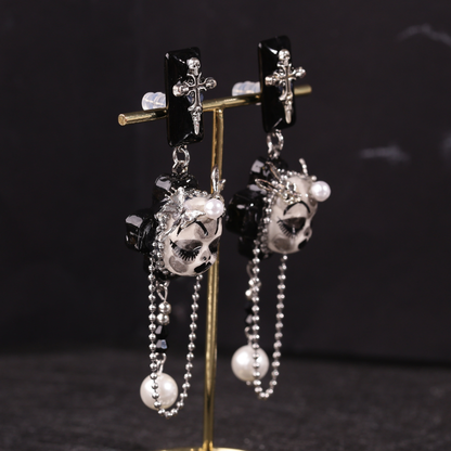 Skull Bunny Cross Earrings