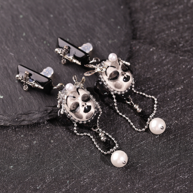 Skull Bunny Cross Earrings