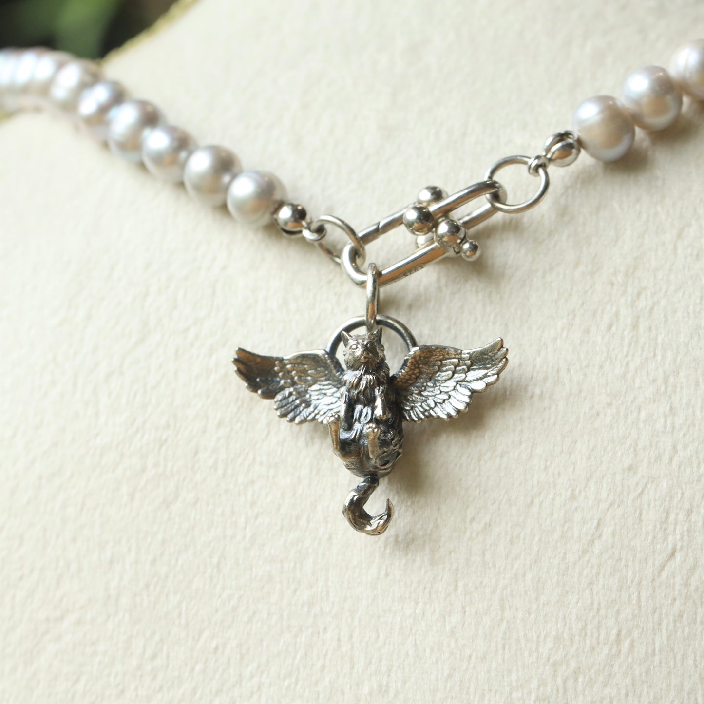 Sterling Silver Flying Angel Cat Pendant