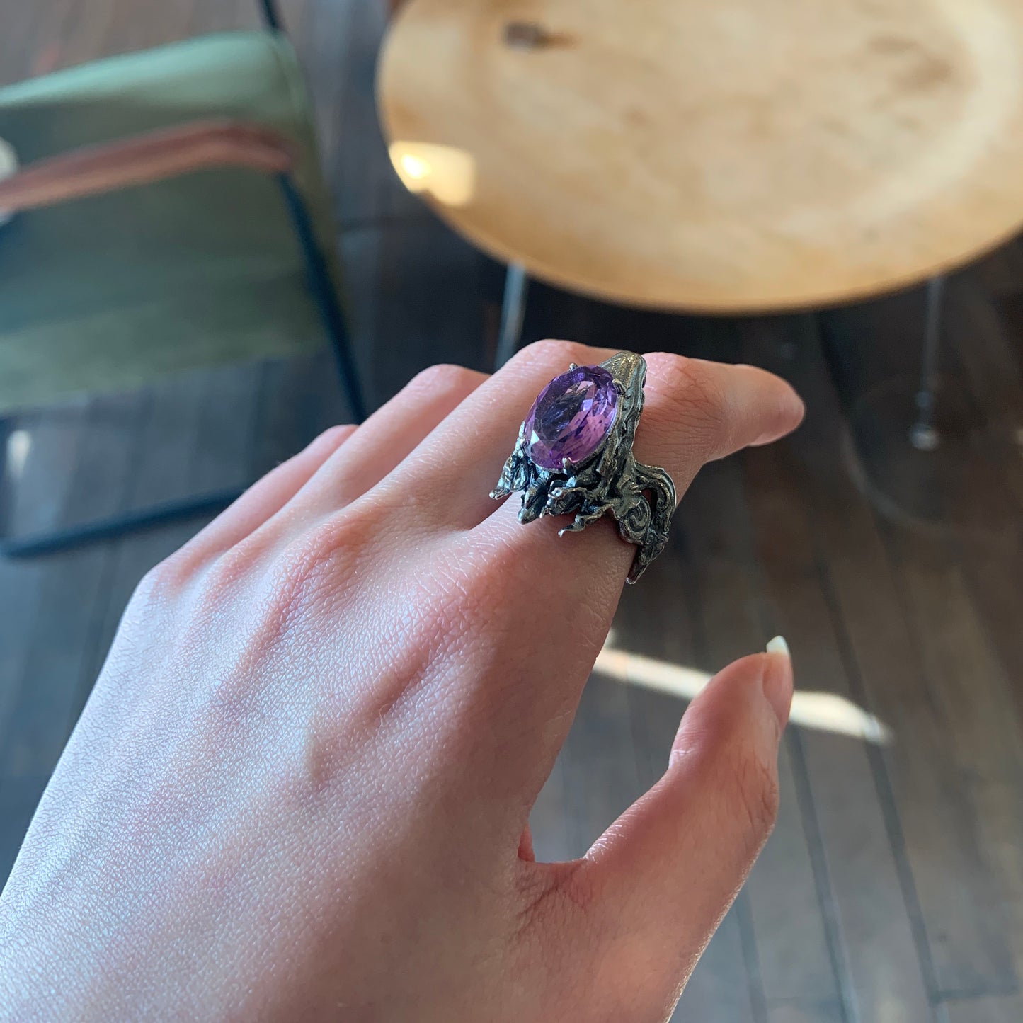 Sterling Silver Snake Head  with Purple Crystal Ring