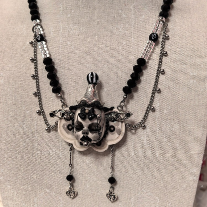 The Silent Carnival Black & White Striped Hat Clown Necklace